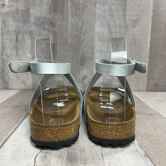 Birkenstock Daloa Womens Ankle Strap Birko Flor Sandal Leather Silver Sz 7 EU 38 - Picture 10 of 13